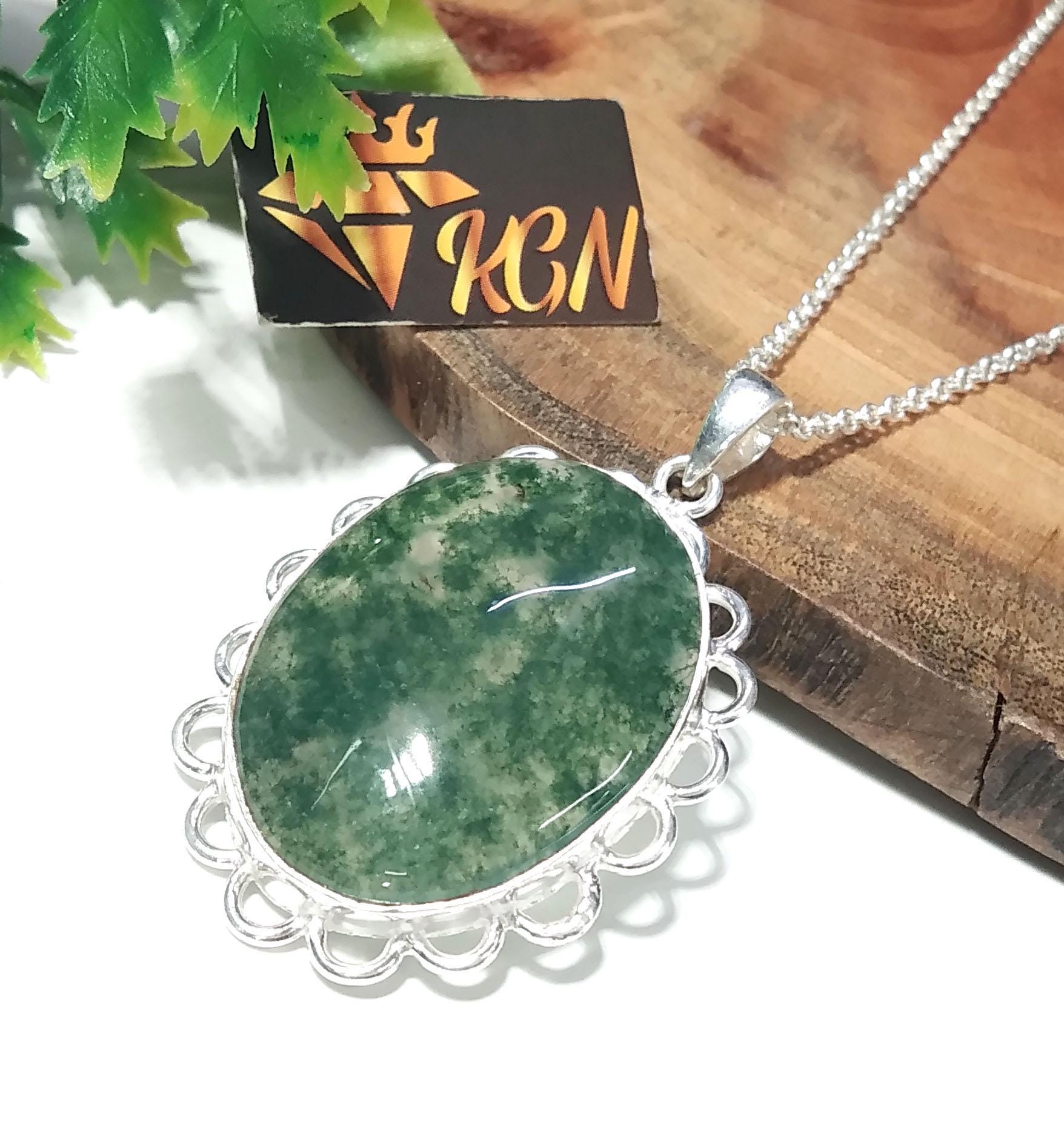 Moss Agate Gemstone Pendant, 925 Sterling Silver Pendant, Stylish Nice Handmade Silver Chain Pendant, Natural Moss Agate Stone Gift Pendant